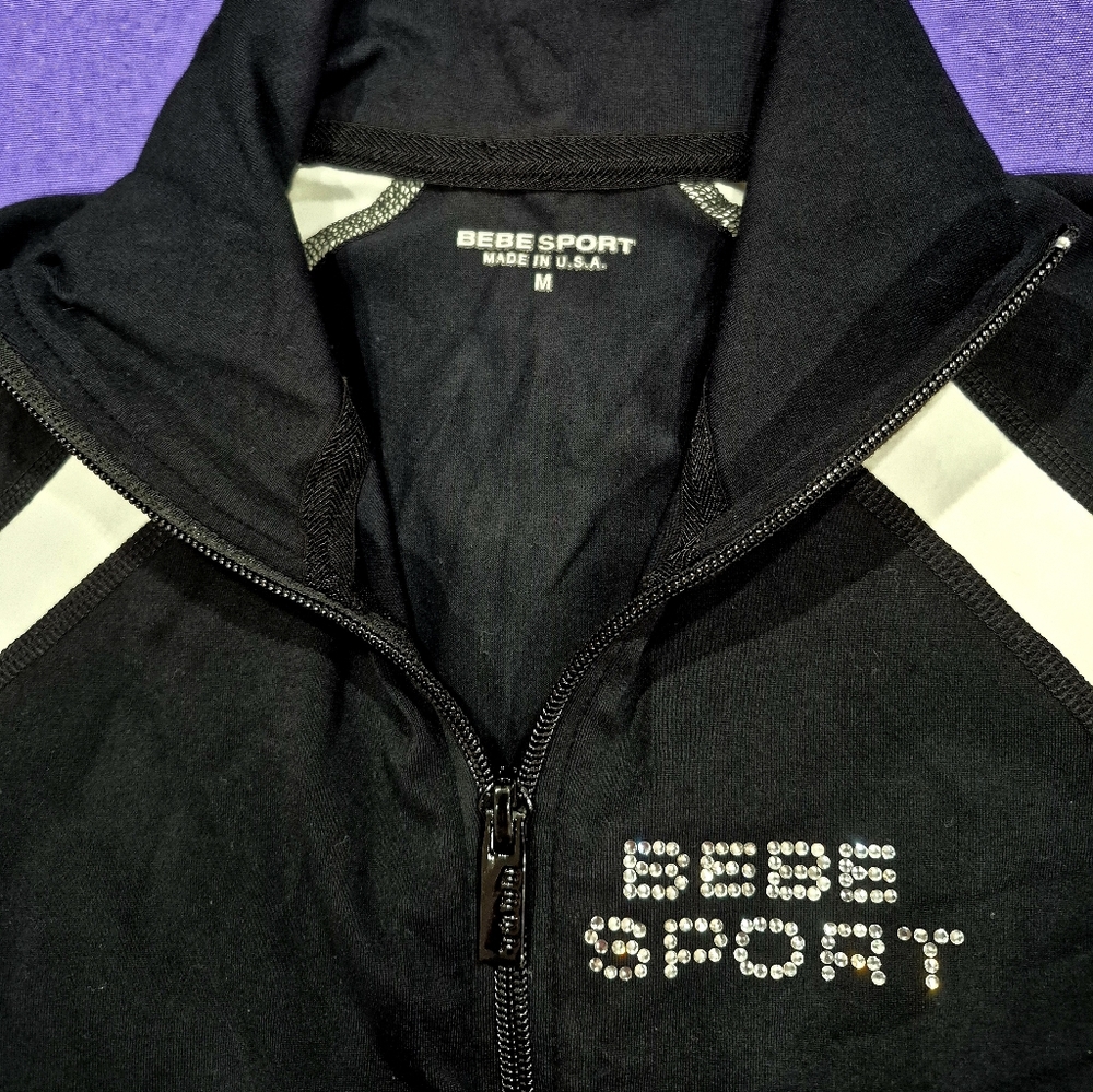 Bebe Sport 2-PC Crystals Logo Black/White Full Zip Jacket & Pants - XS/S. - Picture 8 of 11